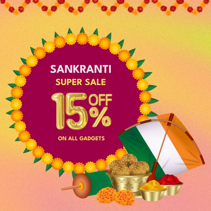 PSD imagen de color naranja y amarillo de la venta de makar sankranti en instagram