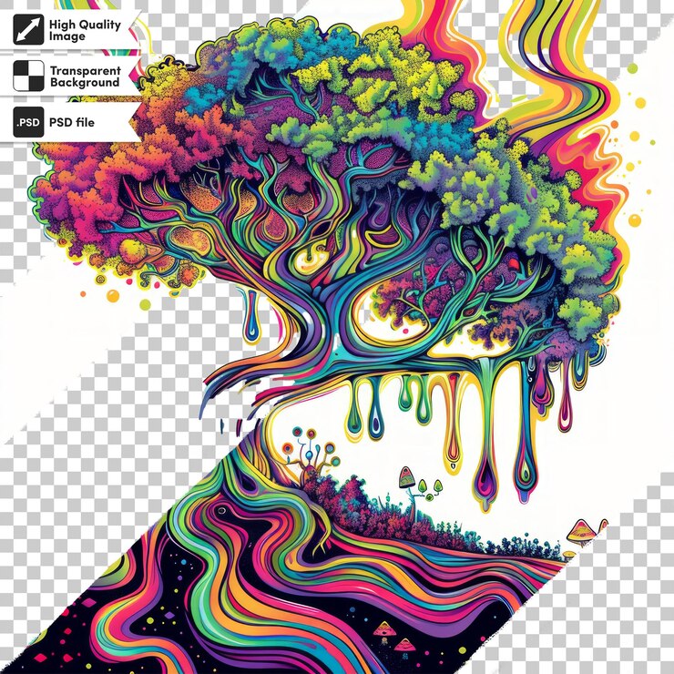 PSD una imagen colorida de un árbol con las palabras cita la palabra cita en él