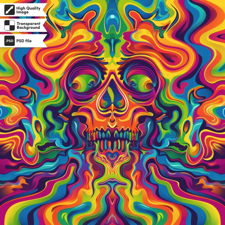 PSD una imagen colorida de un cráneo y un cráneo con un fondo multicolor