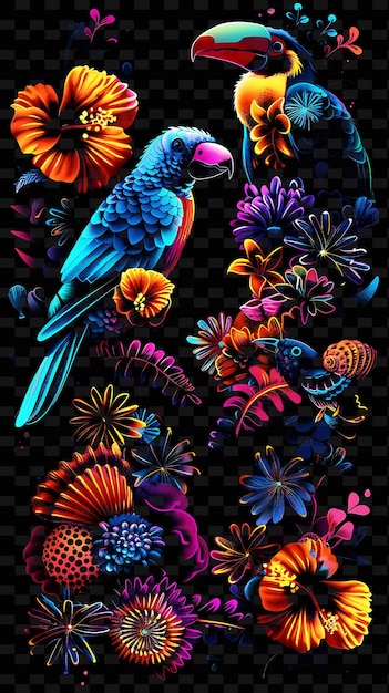 PSD una imagen colorida de un loro con flores y un loro azul