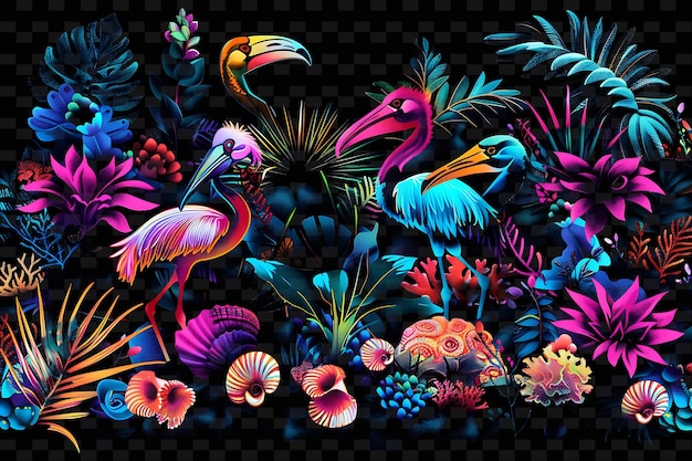 PSD una imagen colorida de un pájaro colorido y flores