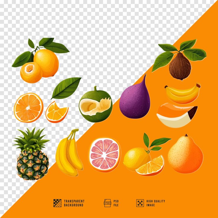 PSD imagen de un conjunto de frutas tropicales sin fondo en calidad hd