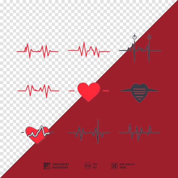 Imagen de conjunto de líneas de latidos cardíacos simples sin fondo de calidad hd