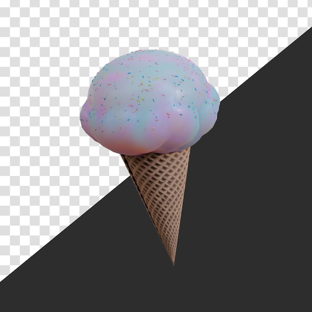 Una imagen de un cono con un helado azul y rosa.