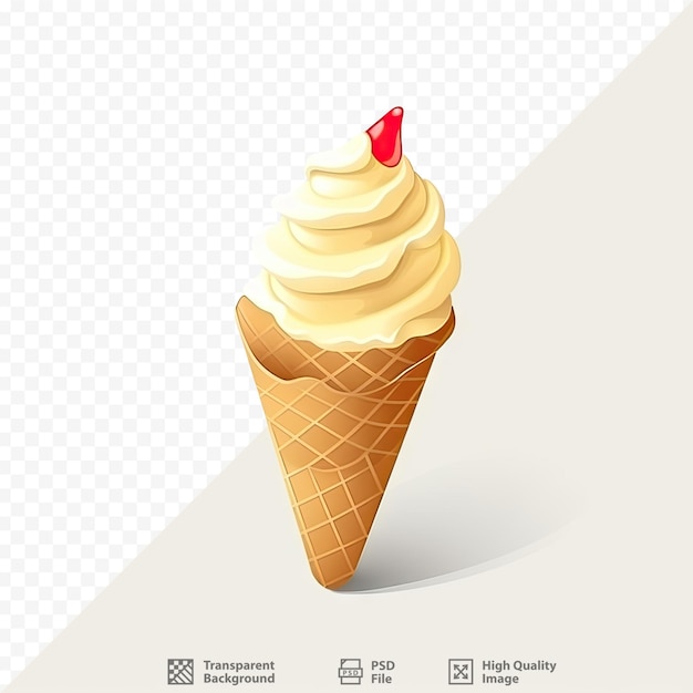 Una imagen de un cono de helado con una fresa en él.