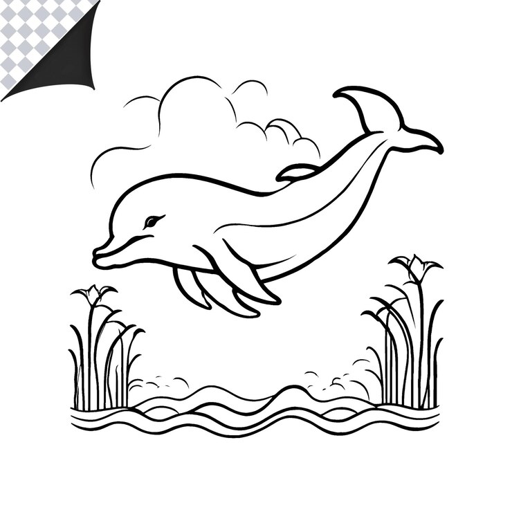 PSD imagen de contorno de delfín para niños libro para colorear divertido y fácil página para colorear delfín