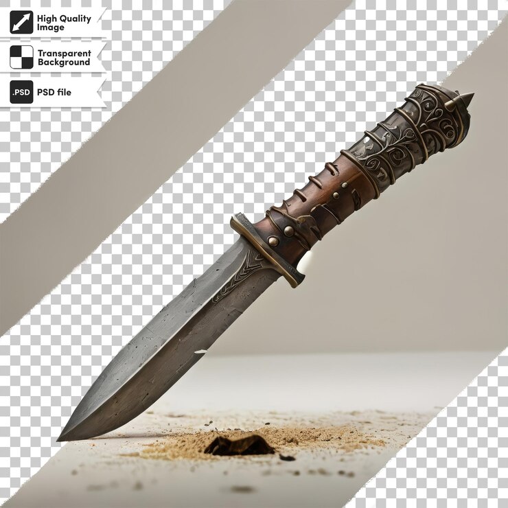 PSD una imagen de un cuchillo con un mango negro y la palabra quot la palabra quot en él quot