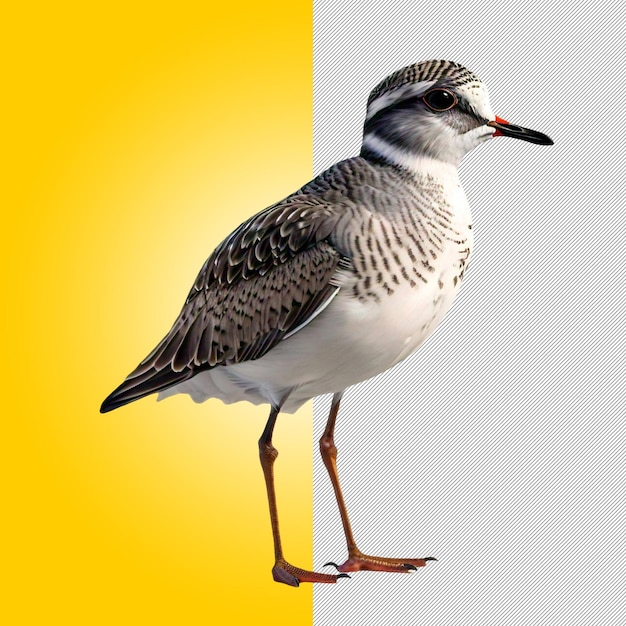Una imagen detallada de un pequeño pájaro con intrincados patrones de plumas de pie en patas delgadas