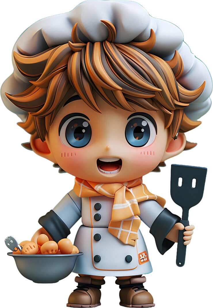 PSD una imagen de dibujos animados de un niño con una bandeja de comida y una pala