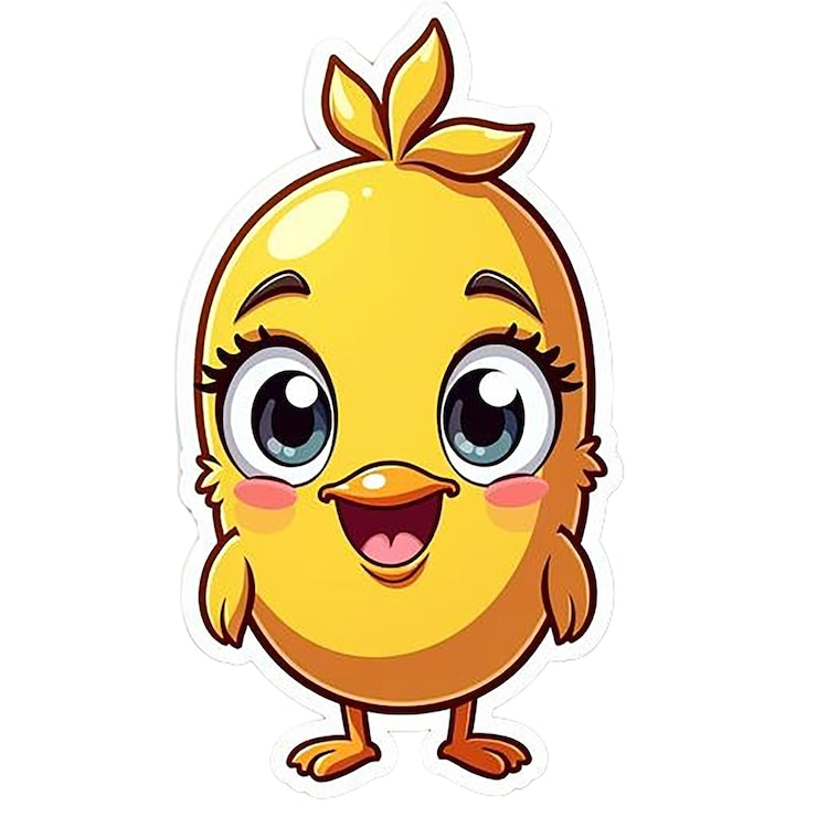 PSD una imagen de dibujos animados de un pollo con un pico amarillo y un fondo blanco