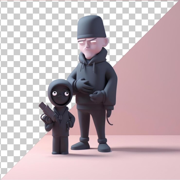 PSD imagen de dibujos animados de secuestradores en 3d con un rehén