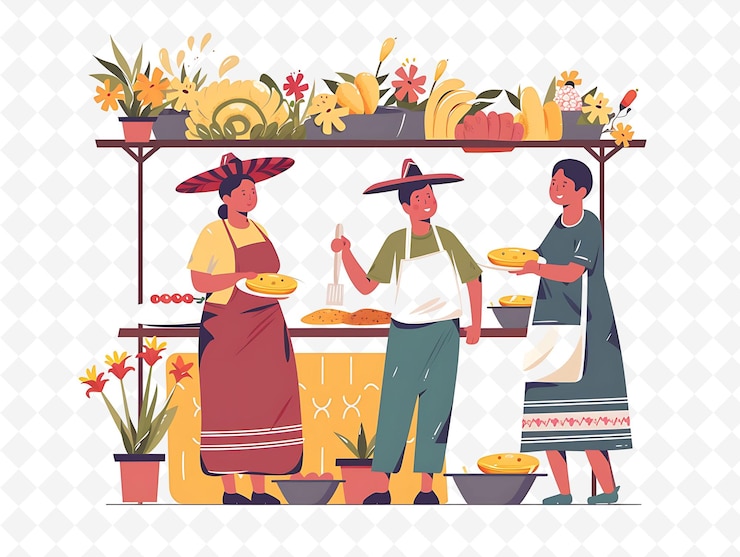 PSD una imagen de dos mujeres cocinando en una cocina con flores y una mujer en un sombrero