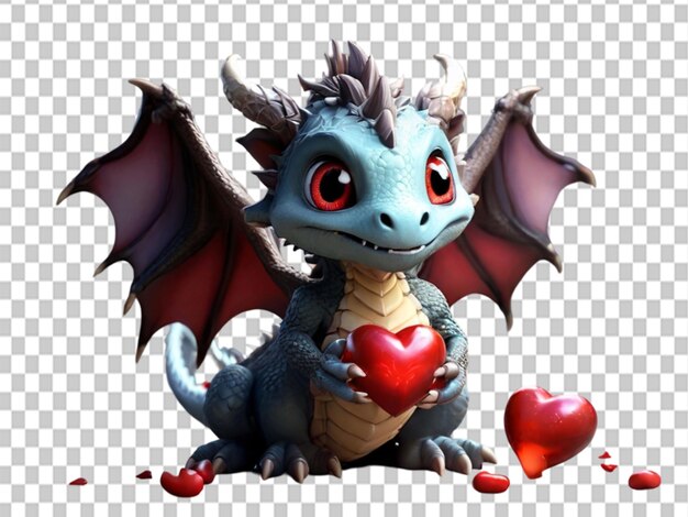 PSD una imagen de un dragón animado lindo ofreciendo su corazón sobre un fondo transparente