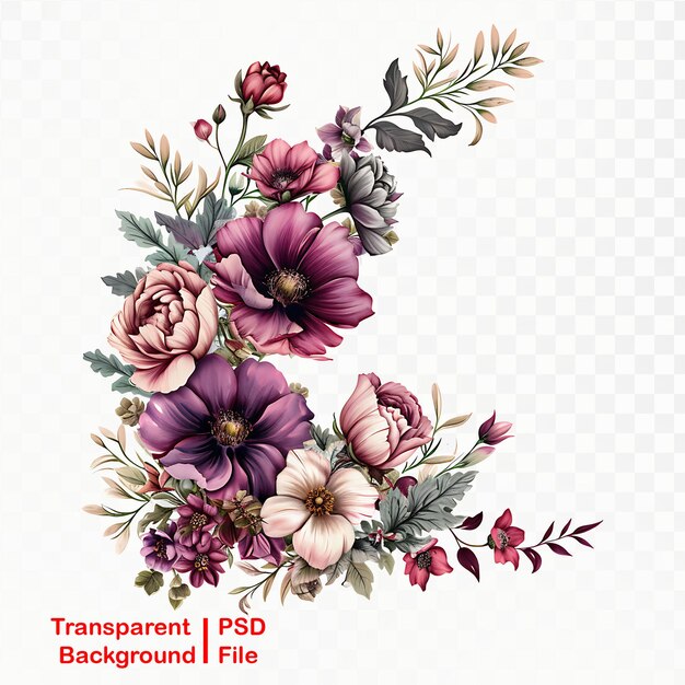 PSD imagen de elemento floral transparente de esquina de calidad hd