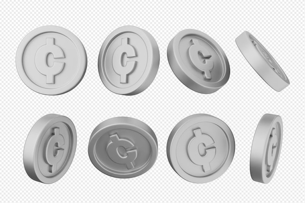 La imagen es un conjunto de seis monedas blancas con la letra C en ellas