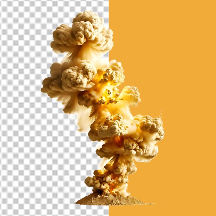 PSD una imagen de explosión de humo dorado aislada en un fondo transparente