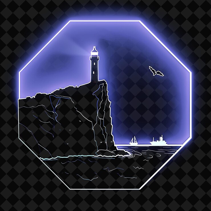 PSD una imagen de un faro y un faro en un fondo negro