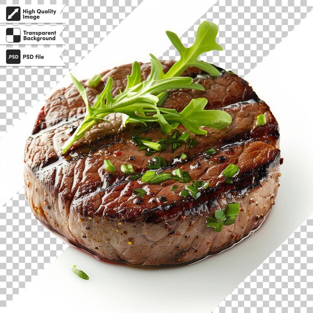 una imagen de un filete con una imagen de una verdura de hojas verdes