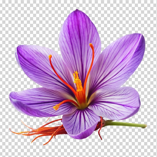 Imagen de la flor de azafrán Crocus Spice aislado sobre un fondo transparente