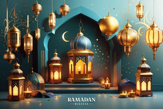 Imagen de fondo editable de Ramadan Kareem con linterna