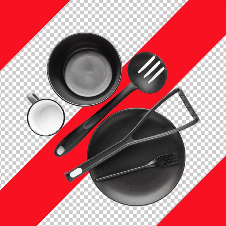 Imagen en formato PSD de una sartén y una sarté con un tenedor en ella con fondo transparente