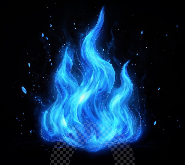 PSD una imagen de un fuego que tiene llamas azules y verdes