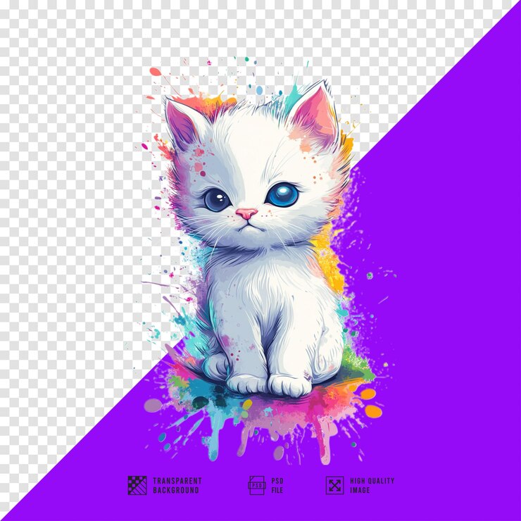PSD imagen de gatito lindo con fondo colorido con fondo transparente
