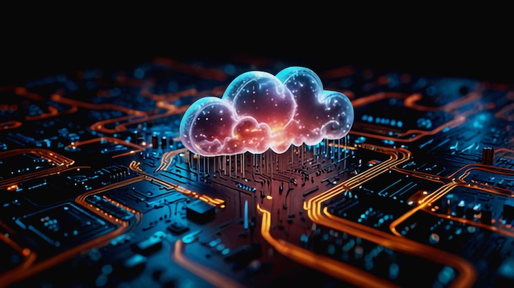PSD imagen generativa de ia de computación en la nube y transferencia de datos digitales con computación en red