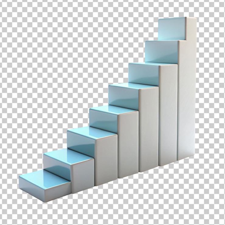 PSD una imagen de un gráfico de columnas de escaleras 3d en un fondo transparente