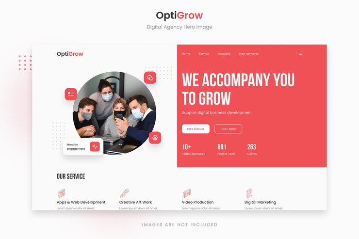PSD imagen de héroe de la agencia digital optigrow