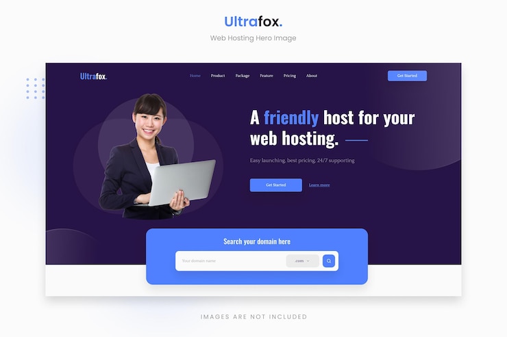 PSD imagen de héroe de alojamiento web simple de ultrafox