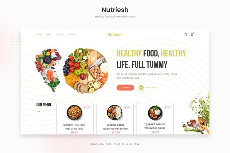 PSD imagen de héroe de entrega de alimentos saludables y sabrosos de nutriesh