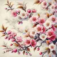 PSD imagen hiperrealista colorida primavera sakura cereza en flor festival mañana rocío puesta de sol hanami vista