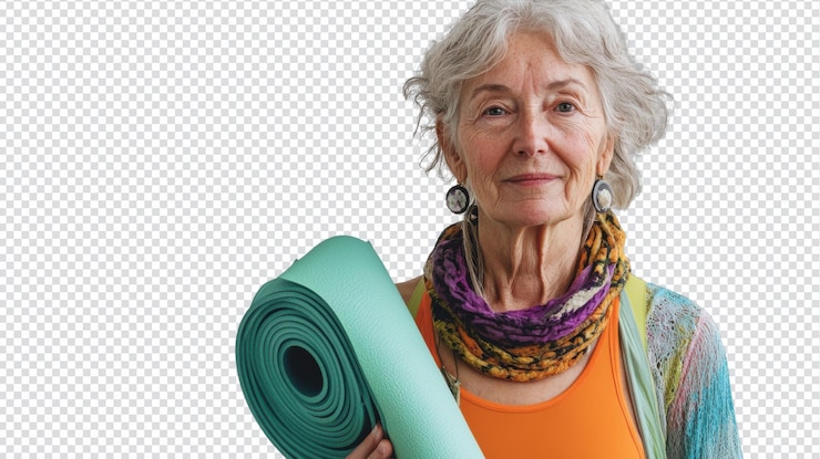 PSD una imagen inspiradora de una anciana vestida con ropa atlética capturando la esencia de la vida activa y la salud para conceptos de fitness para personas mayores