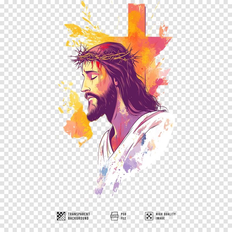 PSD imagen de jesús con una corona de espinas en la cabeza con un fondo transparente
