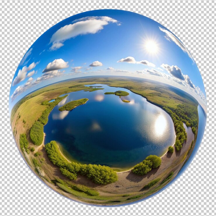 PSD una imagen de un lago y el cielo en una esfera