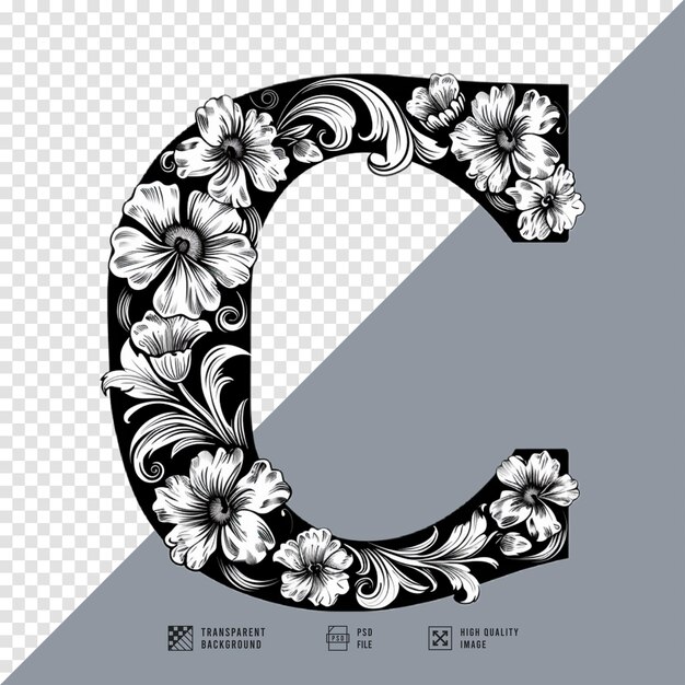 imagen de la letra C tallada con flores sin fondo calidad hd