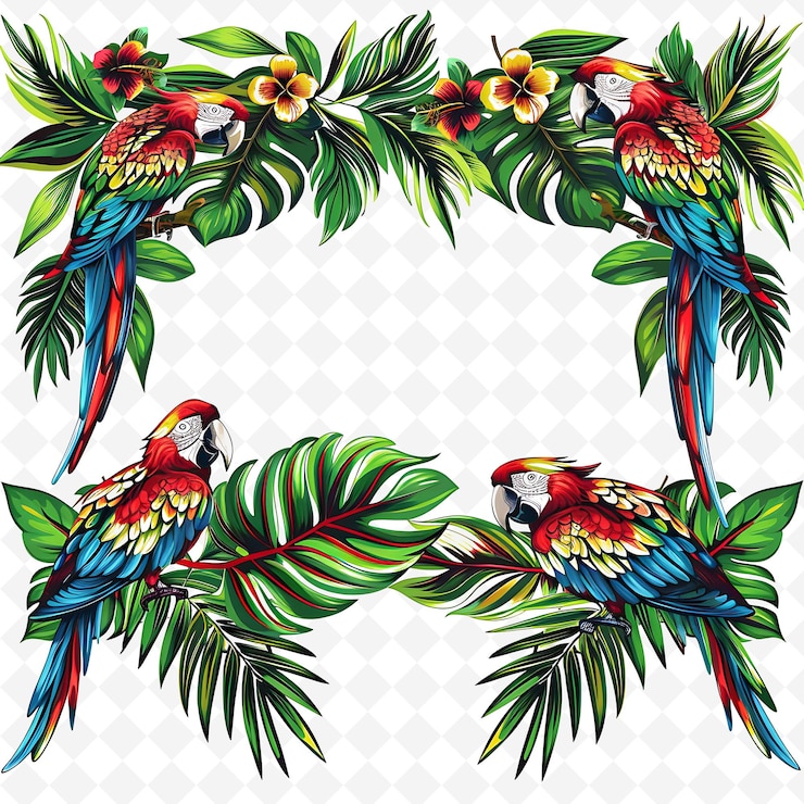 PSD una imagen de loros con hojas y flores