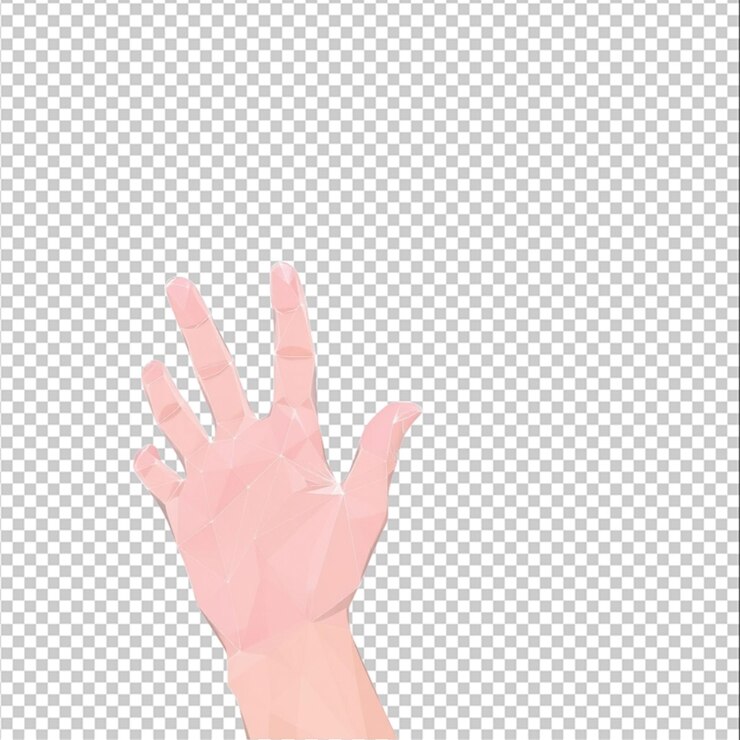 PSD imagen de marco de alambre poligonal de la mano humana tocando una pantalla electrónica ilustración vectorial abstracta