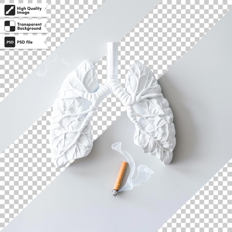 PSD imagen media del concepto visual para el día sin tabaco con pulmones y cigarrillos aislados en un blanco