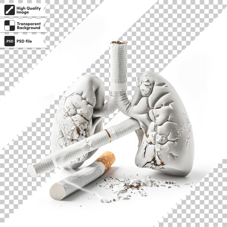 PSD imagen media del concepto visual para el día sin tabaco con pulmones y cigarrillos aislados en un blanco