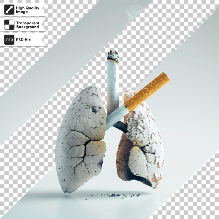 PSD imagen media del concepto visual para el día sin tabaco con pulmones y cigarrillos aislados en un blanco