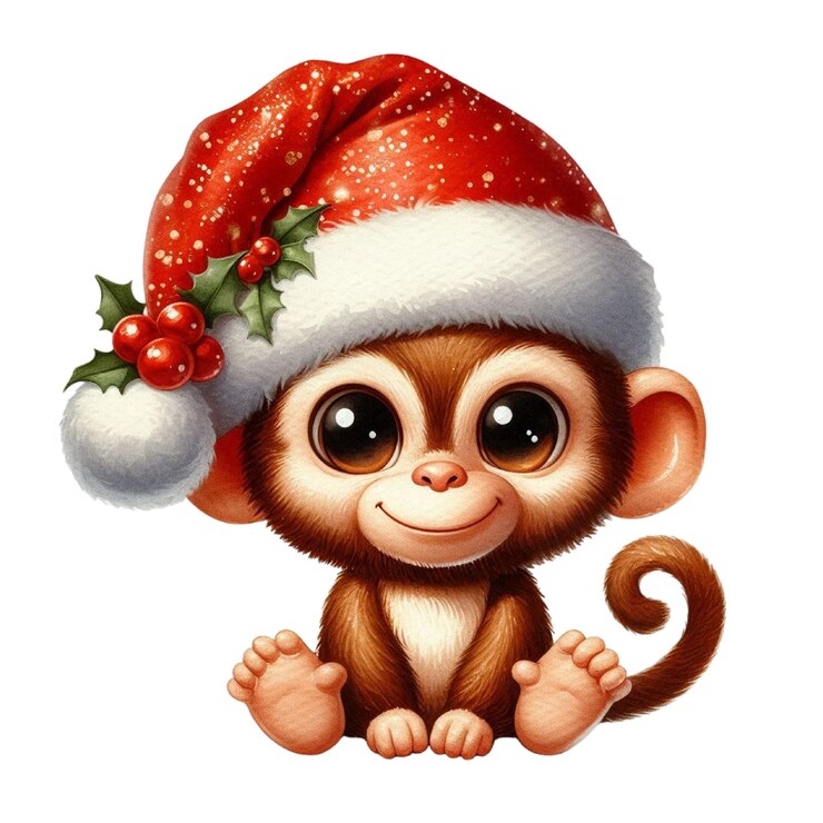 PSD una imagen de un mono con un sombrero de santa con bayas en él