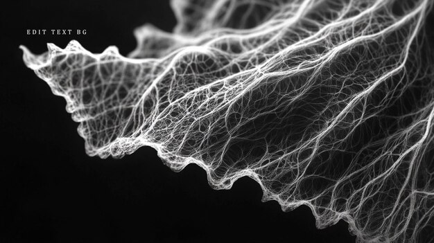 Imagen monocromática de primer plano de las venas de las hojas red intrincada estructura delicada fondo negro
