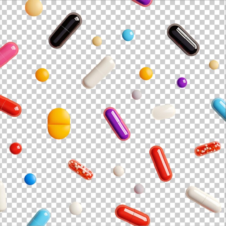 PSD una imagen de un montón de pastillas png recorte aislado en fondo blanco y transparente