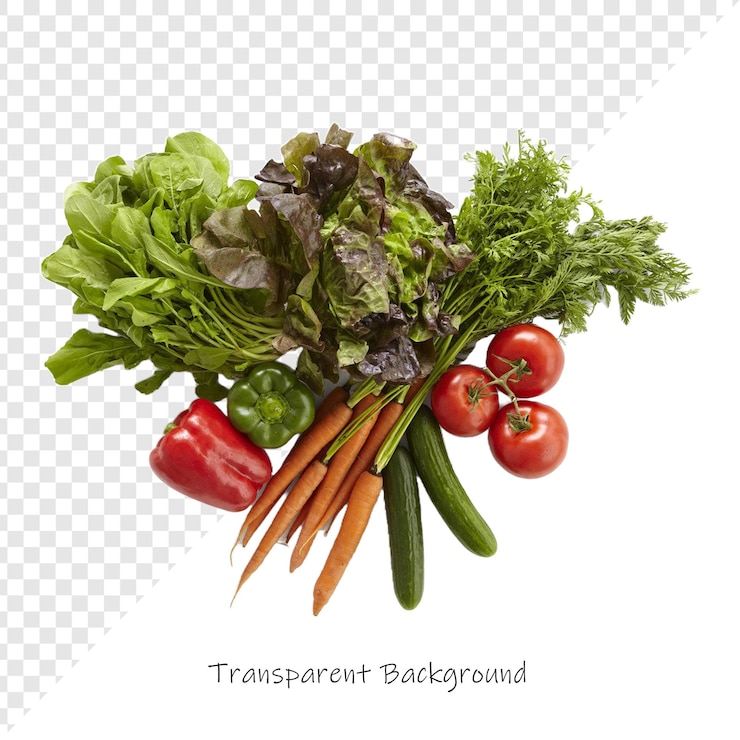 PSD una imagen de un montón de verduras, incluidas zanahorias, lechuga y tomates