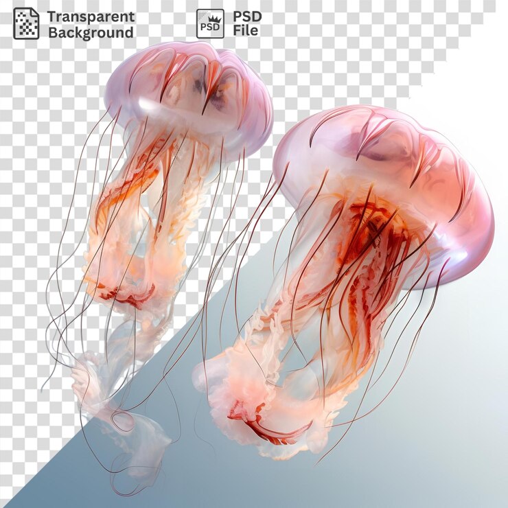 PSD la imagen muestra un grupo de medusas nadando en un tanque con una medusa visible en el lado izquierdo de la imagen las medusas están rodeadas por un fondo oscuro y su vibrante