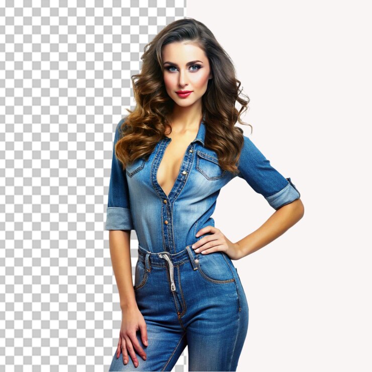 PSD imagen de una mujer hermosa con vaqueros elegantes en un fondo transparente