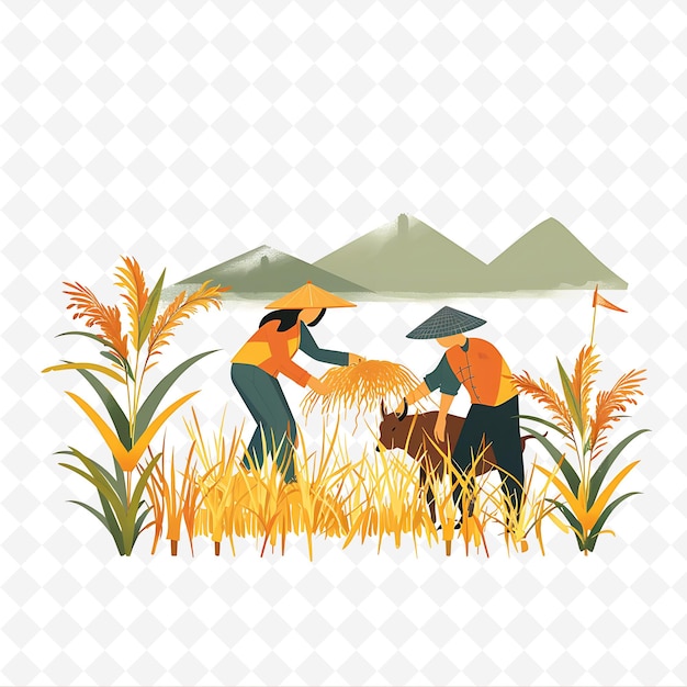 una imagen de una mujer y un hombre en un campo con montañas en el fondo
