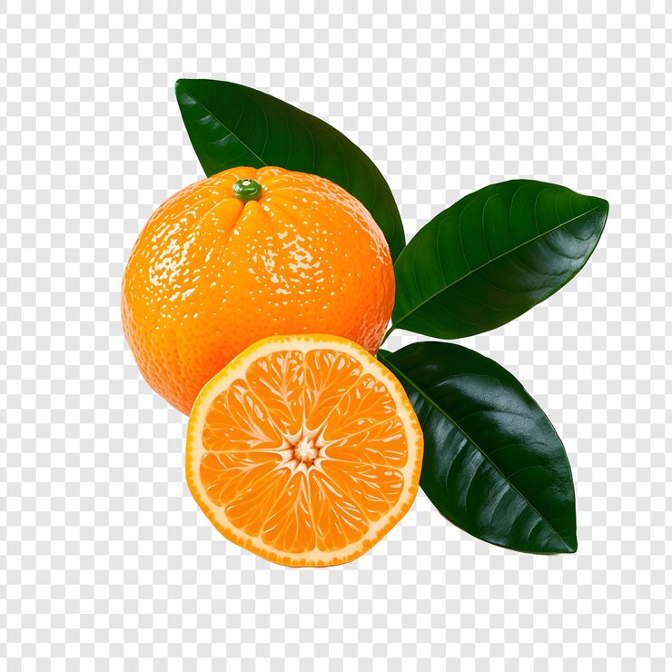 PSD una imagen de una naranja con hojas verdes y una hoja